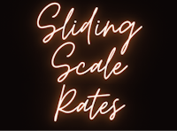 a neon sign that says sliding scale rates