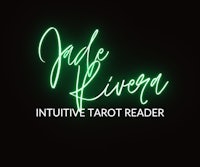 a green neon sign with the words jade livorna intuitive tarot reader